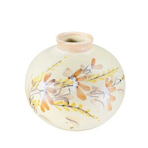 Hand Made Pottery Vase Artist Signed Athens H Oton Tenh Floral Pattern Vintage